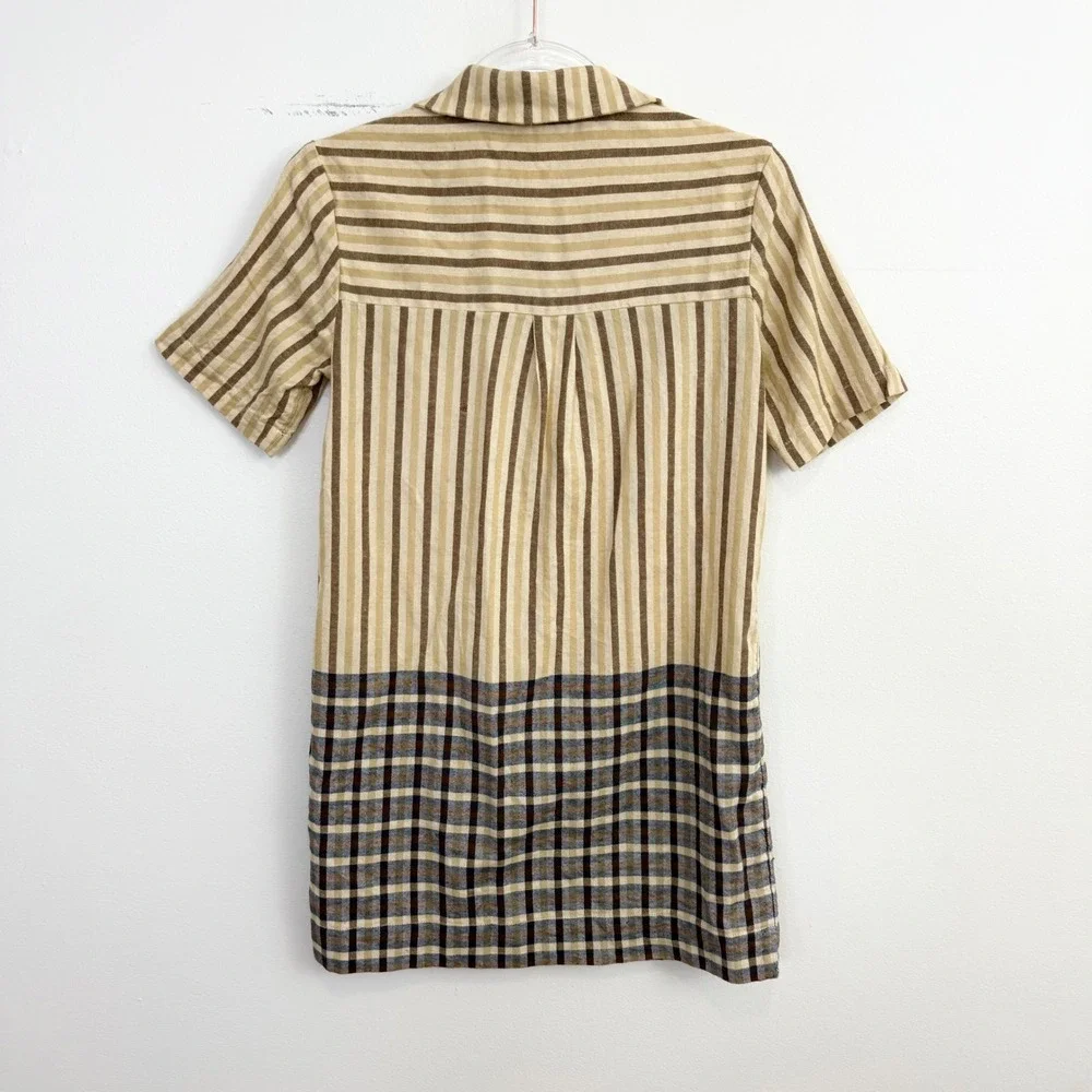 Free People Mixed Plaid & Stripe Button Front Shirt Dress XS